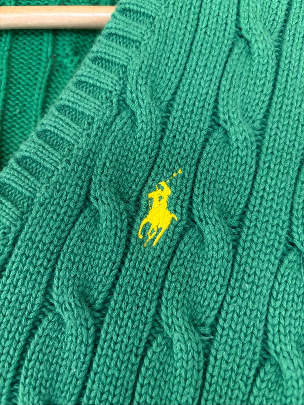 Polo Ralph Lauren Sport Green Cable-Knit V-Neck Sweater
